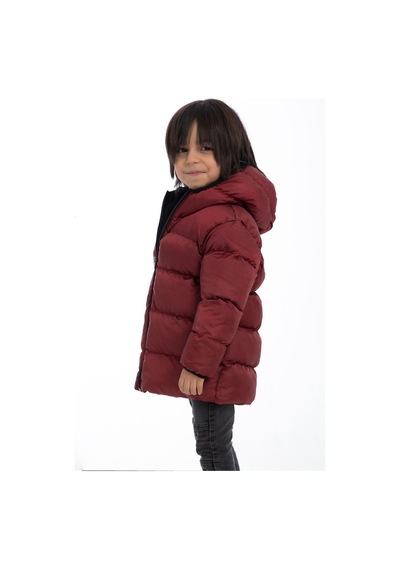 Erkek Çocuk Polarlı Kapüşonlu Su Geçirmez Rüzgara Dayanıklı Şişme Kışlık Mont & Kaban-28 Bordo