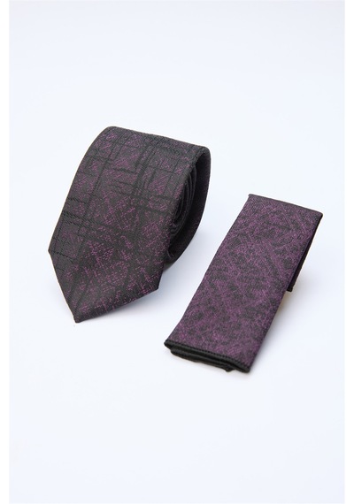 İmza Siyah-lila Desenli 7 Cm Kravat 1090260122 Siyah - Lila