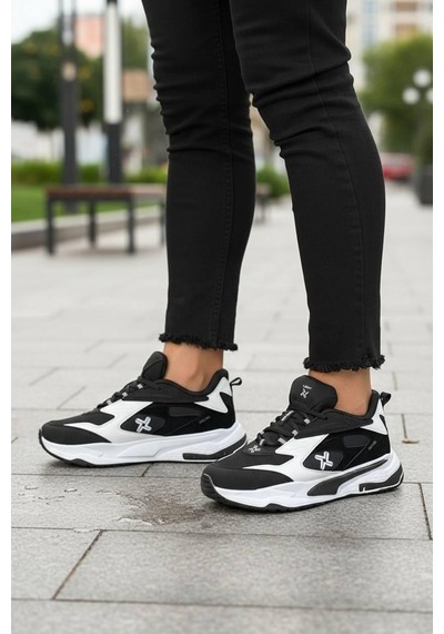 Legan Bağcıklı Spor Sneakers Erkekayakkabı Siyah-beyaz