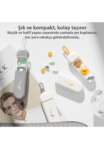 Ezere Taşınabilir 3 Bölmeli Nem Geçirmez Mini Hap,ilaç Saklama Kutusu - Bpa İçermez Beyaz