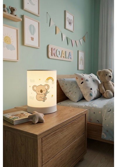 Kids Çocuk Bebek Odası Abajur - Renkli Figürlü Tasarımlı Gece Lambası - Sevimli Dekoratif Çocuk Odası Abajur Koala Koala