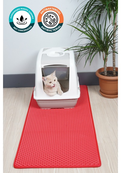 50x110 Cm Hücreli Kedi Kumu Paspası Kedi Matı Kedi Tuvalet Önü Paspası Kırmızı