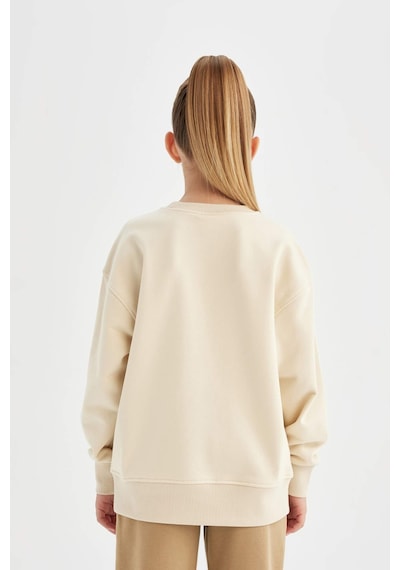Defacto Kız Çocuk Relax Fit Bisiklet Yaka Pamuklu Basic Düz Okul Sweatshirt A2797A824AUBG286 Bej