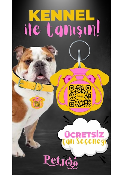 Petjoo 16.Kennel Pembe-Sarı Qr'lı Köpek Künyesi