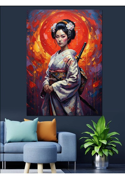 Japon Geyşa Sanat Eseri Dekoratif Kanvas - Mdf Ahşap Tablo