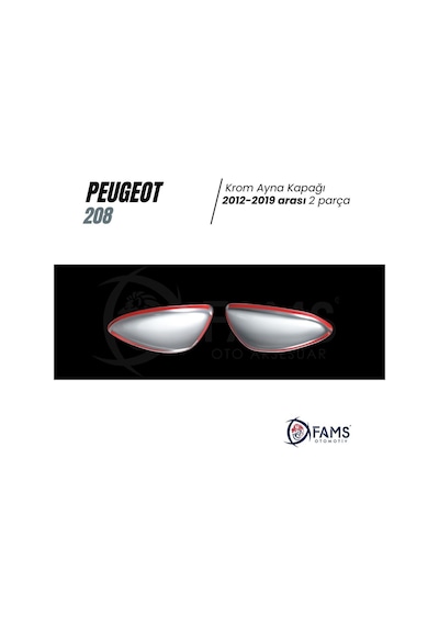 Peugeot 208 Krom Ayna Kapağı 2 Parça 2012-2019 Arası Paslanmaz Çelik