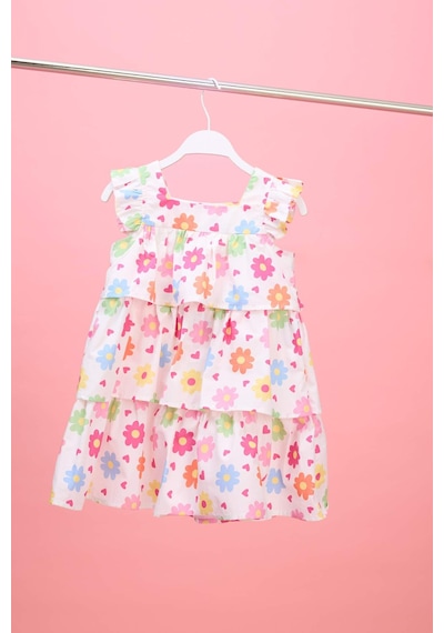 Defacto Çiçekli Kısa Kollu Poplin Elbise Kız Bebek H6741a526hswt34 Beyaz-wt34