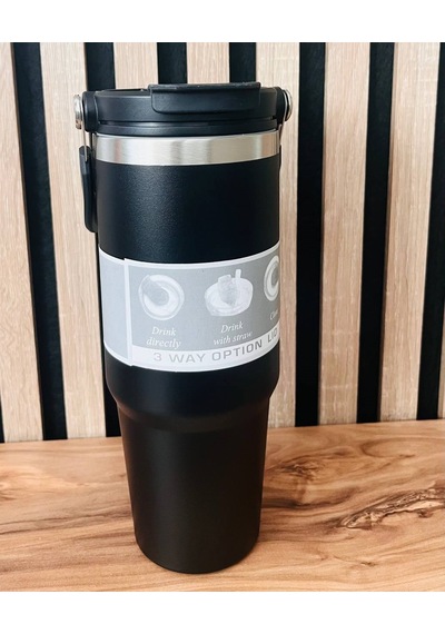Kişiye Özel 900 Ml Vakumlu Paslanmaz Çelik Termos Siyah