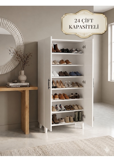 Teknor 24 Çift Kapasiteli Modern Kapaklı Ayakkabılık Dolabı Çok Raflı Geniş Depolama Alanlı Beyaz Ayakkabı Dolabı Teknor 24 Çift Kapasiteli Modern Kapaklı Ayakkabılık Dolabı Çok Raflı Geniş Depolama Alanlı Beyaz Ayakkabı Dolabı