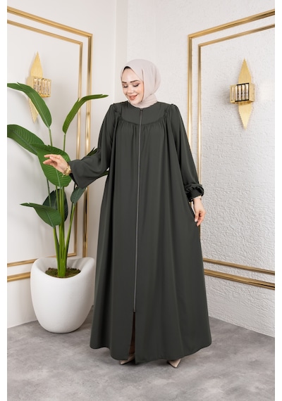 Nevayla Moda Ön Ve Arka Robalı Ferace - Haki / F0142 Haki