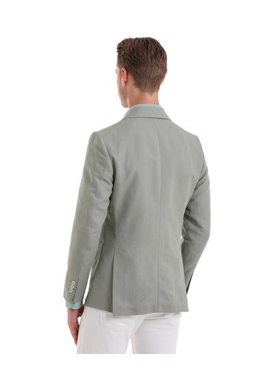 Hatemoğlu A.yeşil Slim Fit Düz Mono Yaka Casual Keten Ceket Yeşil