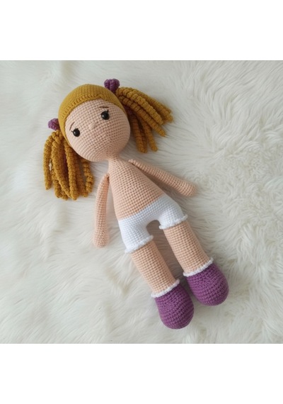 Amigurumi Kız Bebek El Yapımı %100 Pamuk 35 Cm Bej - Pembe