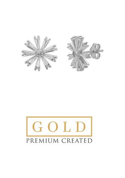 Beyaz Altın Sertifikalı Premium Created Trapez Taşlı Küpe