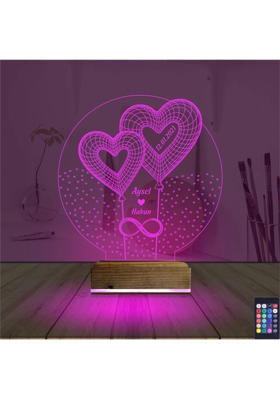 Luvivia Kalp Sevgiliye Hediye Kişiye Özel 3d Lamba - Masa Gece Lambası V11 Şeffaf
