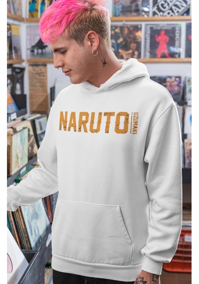 Sevbano Tasarım Naruto Uzumaki Anime Sırt Baskılı Unisex Oversize Penye H beyaz