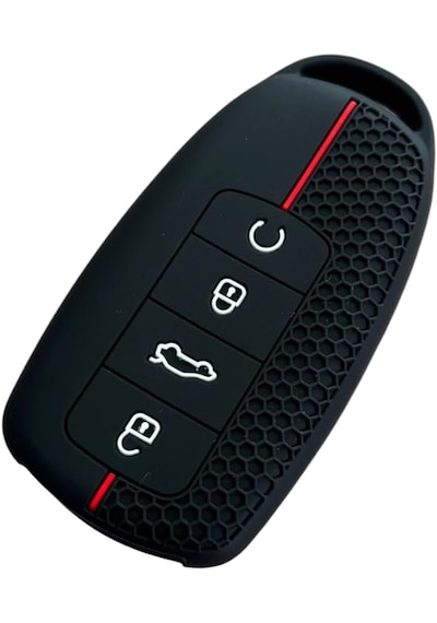 Autohan Keys Lüx Chery Tiggo 8 Pro Smart Uyumlu 3 Buton Anahtar Kılıfı, Kırmızı Çizgili, Petek Desenli, Siyah