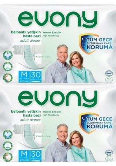 Evony Belbantlı Yetişkin Hasta Bezi Medium 30 Lu X 2 Adet PKT.EVONY.033 M