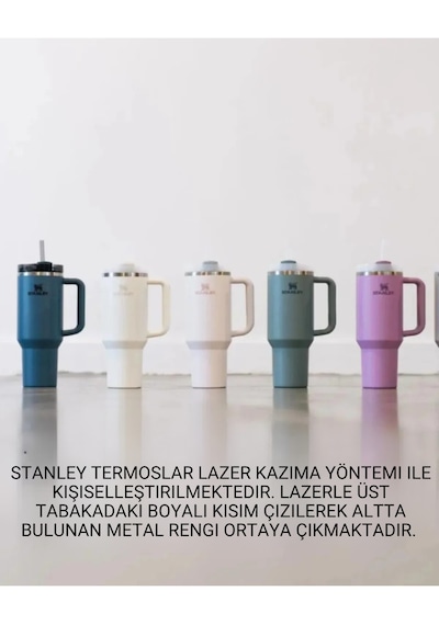 Stanley Kişiye Özel The Iceflow Flip Straw 0.89 L Pipetli Termos Özel İsimli Koyu Pembe