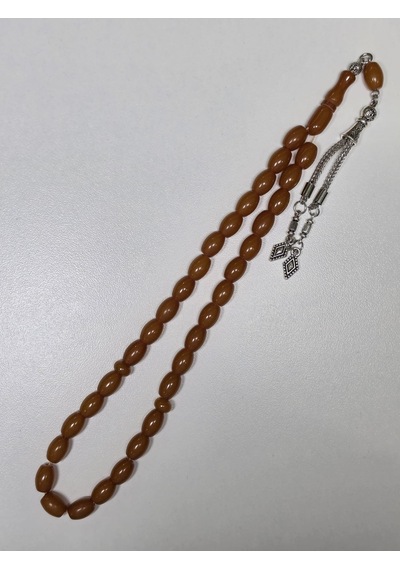 Mışmışi Renk Sıkma Kehribar Tesbih Püsküllü Fıçı Kesim 7 X 10 Mm