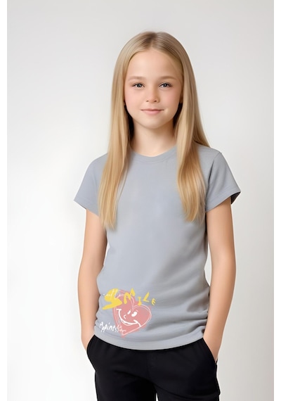 Panios Kids Smile Baskılı Kız Çocuk Tişört Ve Eşofman Alt-üst Takım Gri