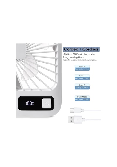 Masaüstü Şarjlı Fan 5 Hız Kademeli Ultra Ince Led Şarj Göstergeli Asılabilir Vantilatör Serinletici Mini Klima