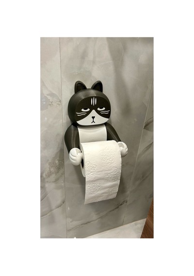 Kedi Figürlü Tuvalet Kağıdı Tutucu Duvara Monte Dekoratif Kağıtlık Siyah