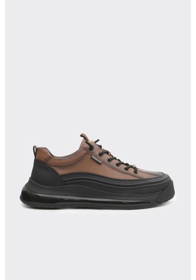 Derinet Hakiki Deri Bağcıklı Erkek Sneaker Taba Taba