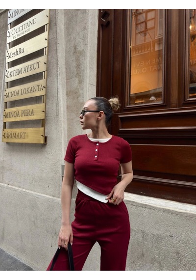 Kazax Düğme Yakalı Bordo Alt Üst Takım S3943 Bordo