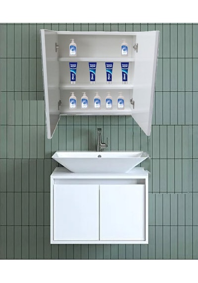 Lavabo Üstü Aynalı 2 Kapaklı Banyo Dolabı Beyaz