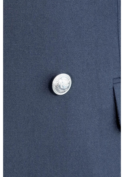 Gümüş Renk Metal Düğmeli Slim Fit Kruvaze Lacivert Erkek Takım Elbise Wessi Lacivert