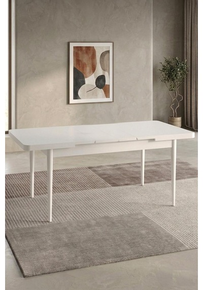 Renlife 70x114 Cm Açılır Mdf Mutfak Masası 4-6 Kişilik Modern Yemek Masası Beyaz Mdf