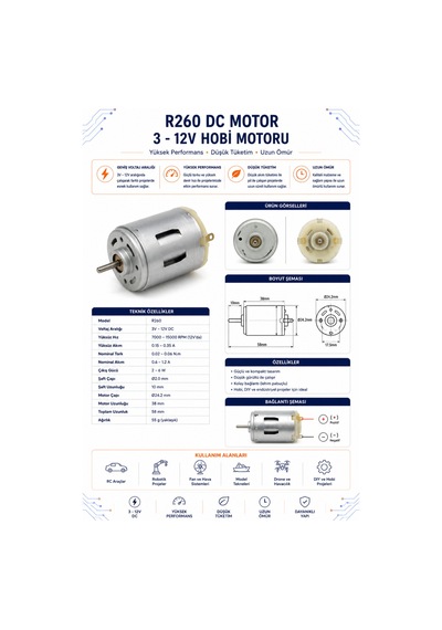R260 Dc Motor - 3-12v Hobi Motoru