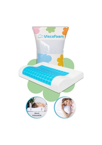 Viscofoam Terletmeyen Boyun Destekli Ortopedik Yastık Jelli Visco Yastık - 57x37x10-7cm