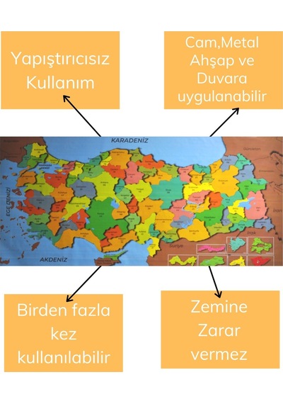 Buffer Renkli Türkiye Haritası Manyetik Yapıştırıcı Gerektirmez
