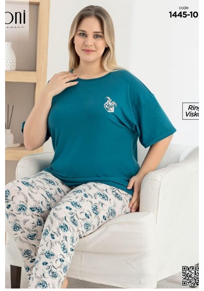 Pijamoni Kadın Ring Viskon Bisiklet Yaka Kısa Kol İnce Pijama Takımı 1445/10 - 1 Adet Petrol Pijamoni Kadın Ring Viskon Bisiklet Yaka Kısa Kol İnce Pijama Takımı 1445/10 - 1 Adet Petrol