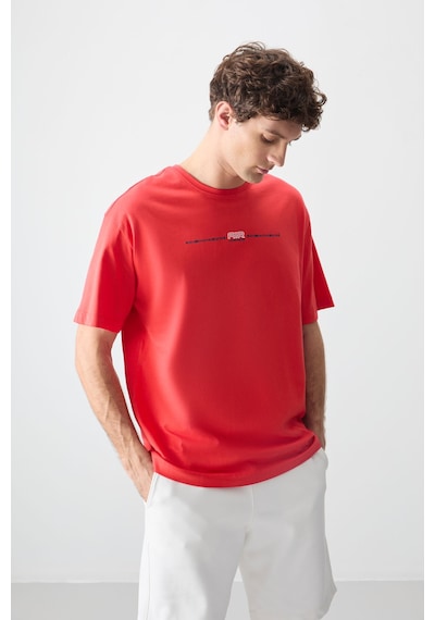 Air Jones Tommy Life Fiesta %100 Pamuk Kalın Yumuşak Dokulu Oversize Fit Baskılı Erkek T-shirt - 88357 Kirmizi