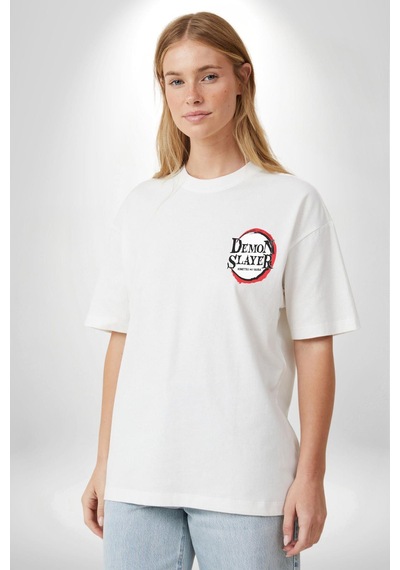 Anime Demon Slayer Beyaz Oversize Unisex Ön Ve Sırt Baskılı Tişört Beyaz
