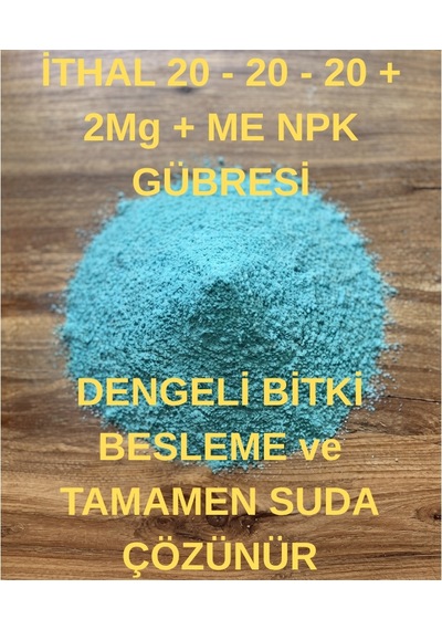 İthal 20.20.20+2mgo+me Npk Gübre, Dengeli Besleme, Suda Tamamen Çözünür 0.5 KG