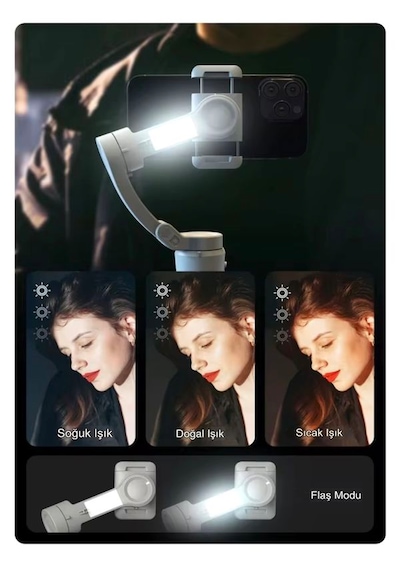 360 Akıllı Yüz Takipli Tripodlu Selfie Gimbal Otomatik Döner Telefon Tutucu, Gri