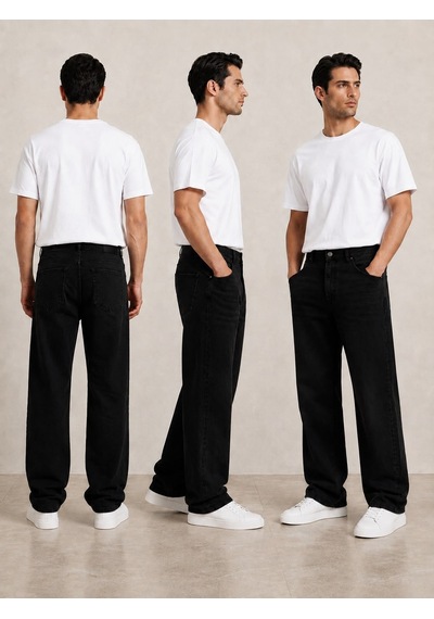 Denys Dennys Baggy Straıght Kot Pantolon Siyah