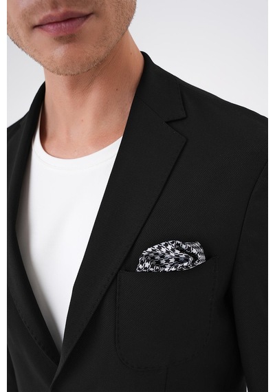 Efor Comfort Fit Mono Yaka Çift Yırtmaç Torba Cep Kendinden Desenli Casual Siyah Ceket C 706 Siyah