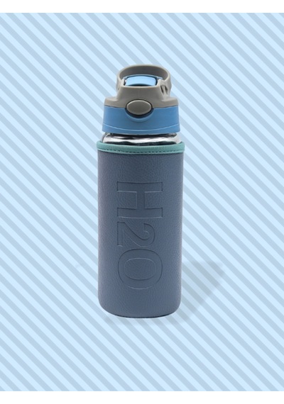 H2o Deri Kılıflı Pipetli Cam Matara 500 Ml Mavi