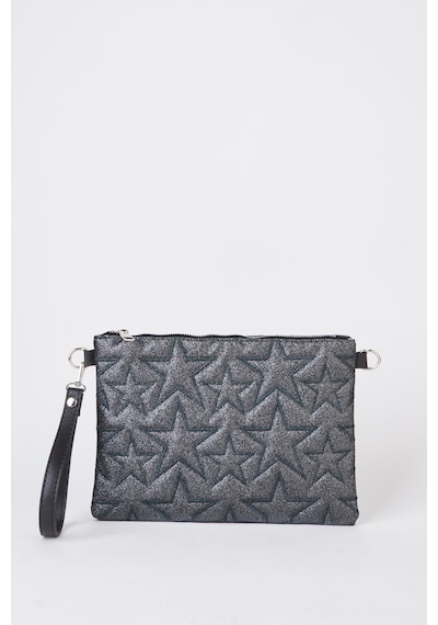Vivaq Kadın Füme Simli Yıldız Nakışlı Suni Deri Bilek Ve Zincir Askılı Portföy El Ve Clutch Çanta