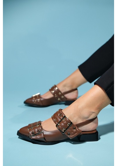 Luvishoes Paloma Kahve Cilt Tokalı Kadın Sandalet Kahverengi