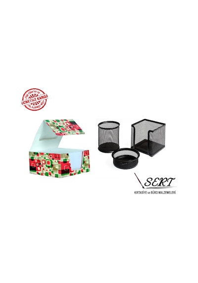 Metal Kalemlik 3lü Set Siyah Perfore + Küp Not Kağıdı