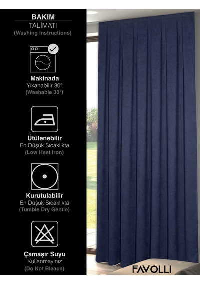 Br Favolli Kadife Dokulu Lacivert Ada Fon Perde Ekstrafor Büzgülü Dream Series