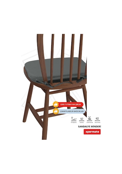 Xpermate 4'lü Sandalye Minderi Seti Oval 42x42x5 Cm Standart Fit, Fermuarlı Yıkanabilir Kılıf, Bağcıklı Kaymaz, Diğer