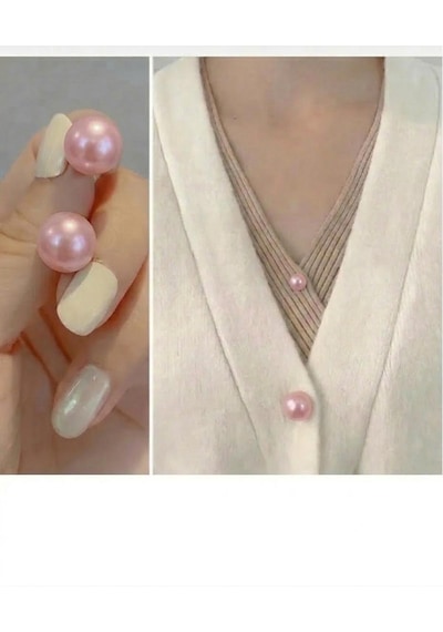 Vira Rise Pembe İncili Rozetli Yaka Ve Hırka Sabitleyici Pin Dikişsiz Siyah 3 Adet