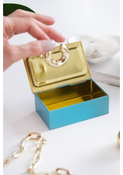 Mavi & Gold 94 X 59 X 36 Mm - Premium Metal Hediye, Takı Ve Saklama Kutusu