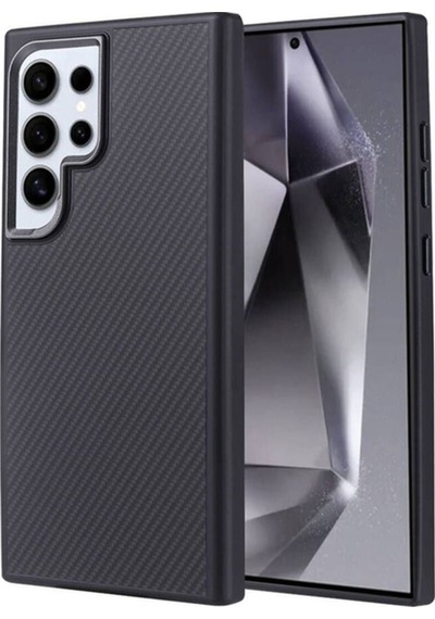 Galaxy S24 Ultra Kılıf M-safe Şarj Özellikli Karbon Fiber Görünümlü Zore Troy Kapak Siyah